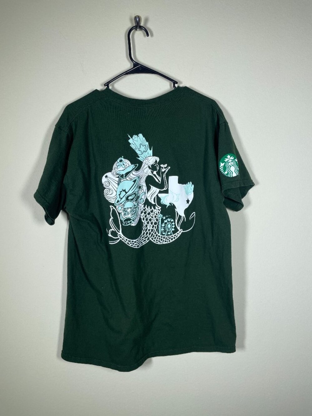 Starbucks Mermaid Texas Green Graphic Tee Shirt Large Crew Neck Cotton!